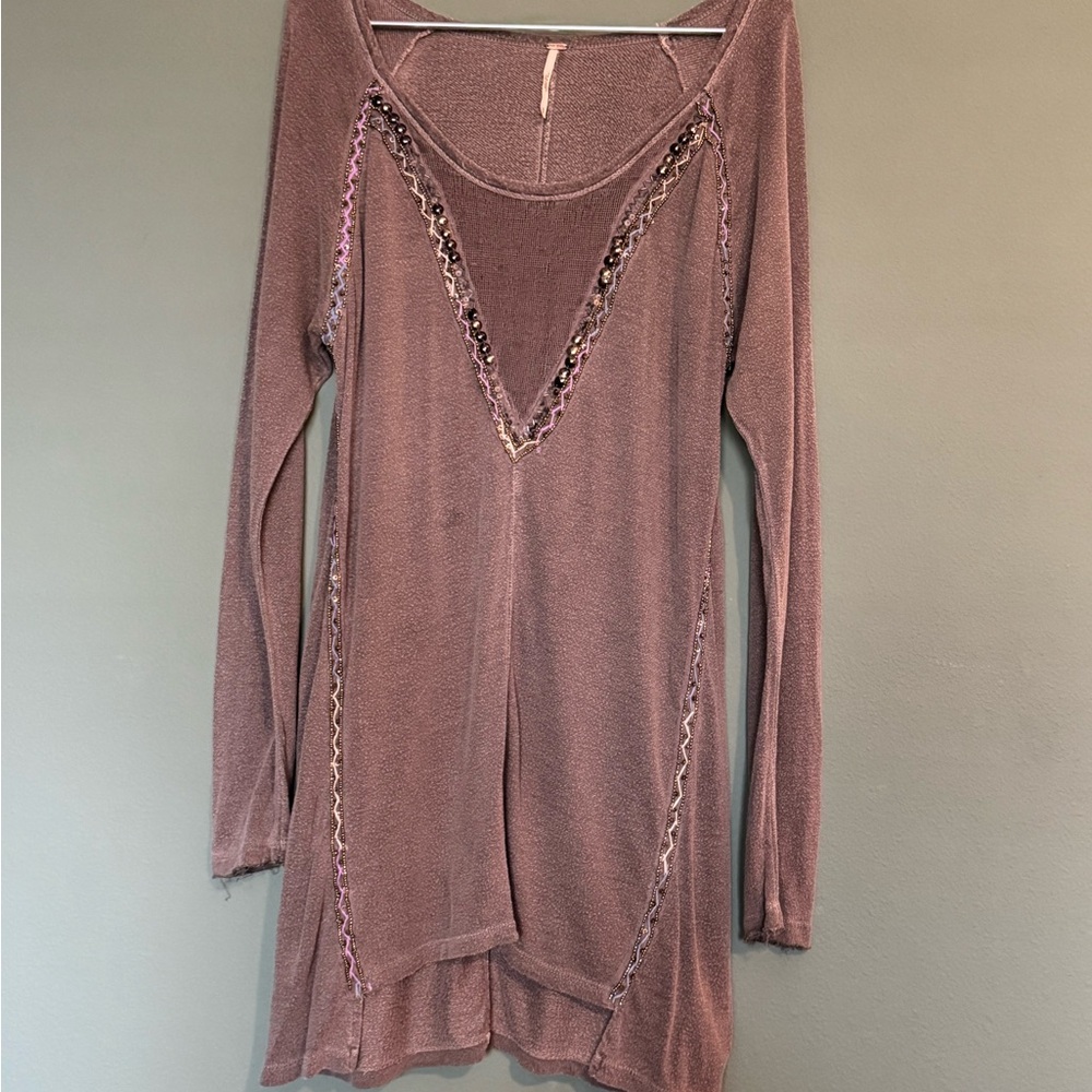 Free People Embellished and Embroidered Tunic with mesh front
